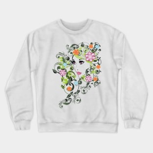 Summer Girl with Floral Crewneck Sweatshirt